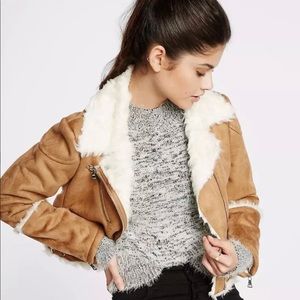 Express Camel Faux Shearling Moto Jacket